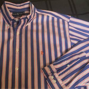 Vtg Ralph Lauren Polo Shirt Mens XL Button Down Vertical Stripe Long Sleeve